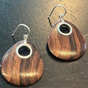 Sterling Silver Sonokeling Teak Wood Dangle Earrings